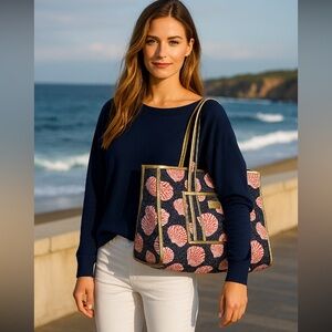 Lilly Pulitzer Shell Print Tote Bag with Gold Trim – Coastal Beach Style